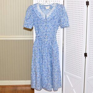 Vintage Blue Rose Benson & Smith Cottage / Prairie Style Collared Dress Size 9